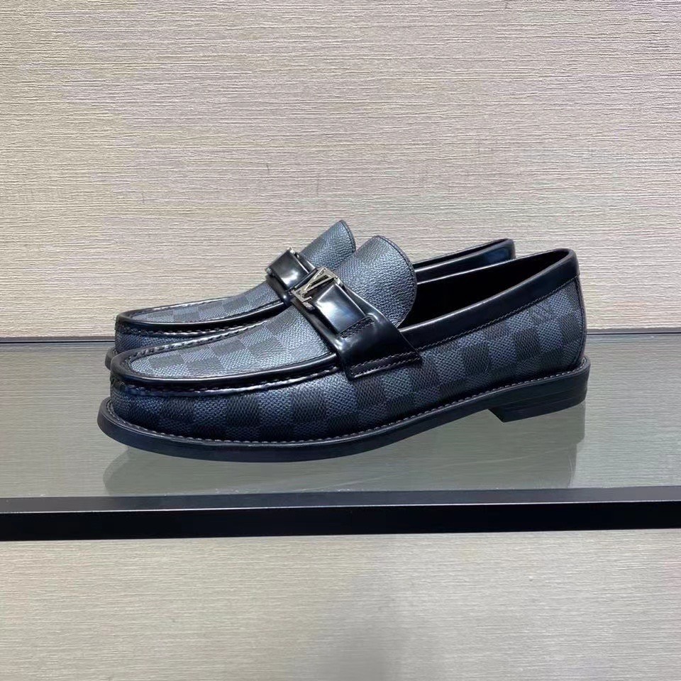 Giày lười Louis Vuitton like au đế cao hoạ tiết caro đen GLLV29