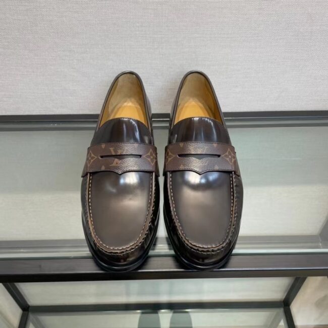 Giày lười Louis Vuitton like au đế cao tag ẩn viền hoa màu nâu GLLV56