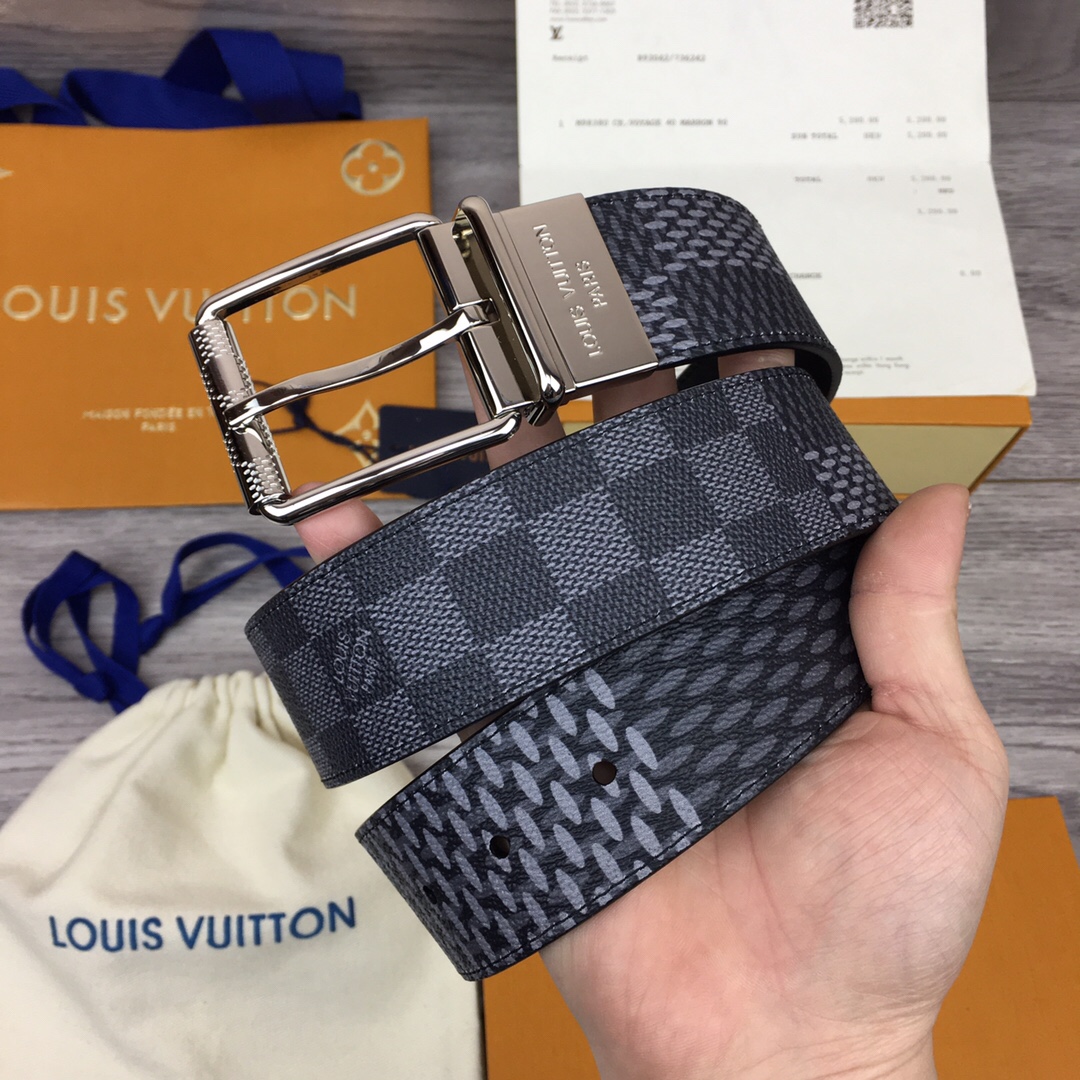 Thắt lưng Louis Vuitton like au hoạ tiết caro mới khoá kim màu trắng TLLV41