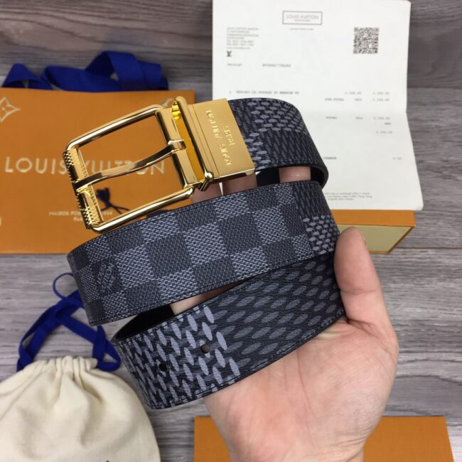 Thắt lưng Louis Vuitton like au hoạ tiết caro mới khoá kim TLLV40