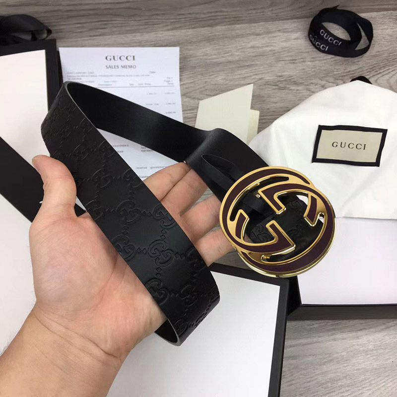 Thắt lưng nam Gucci màu đen họa tiết dập logo mặt khóa logo viền TLGC49  siêu cấp like auth 99% - HOANG NGUYEN STORE™